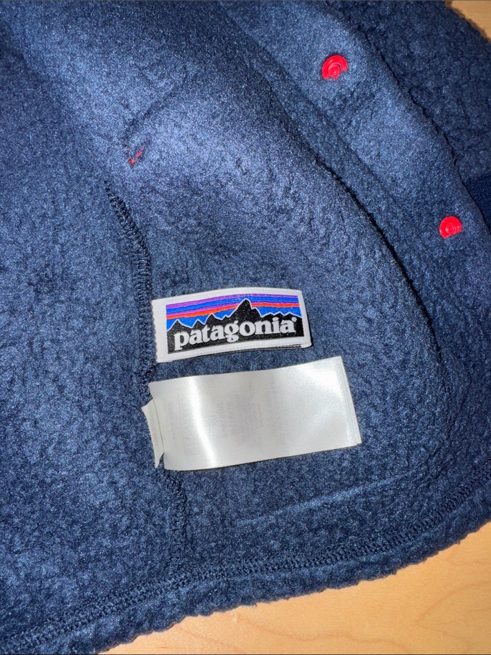 Patagonia Toddler Retro Pile Snap Jacket Navy Blue with Red Trim size 4T - Picture 8 of 9